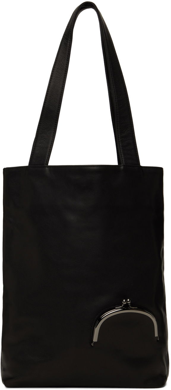 Black Soft Leather Clasp Tote