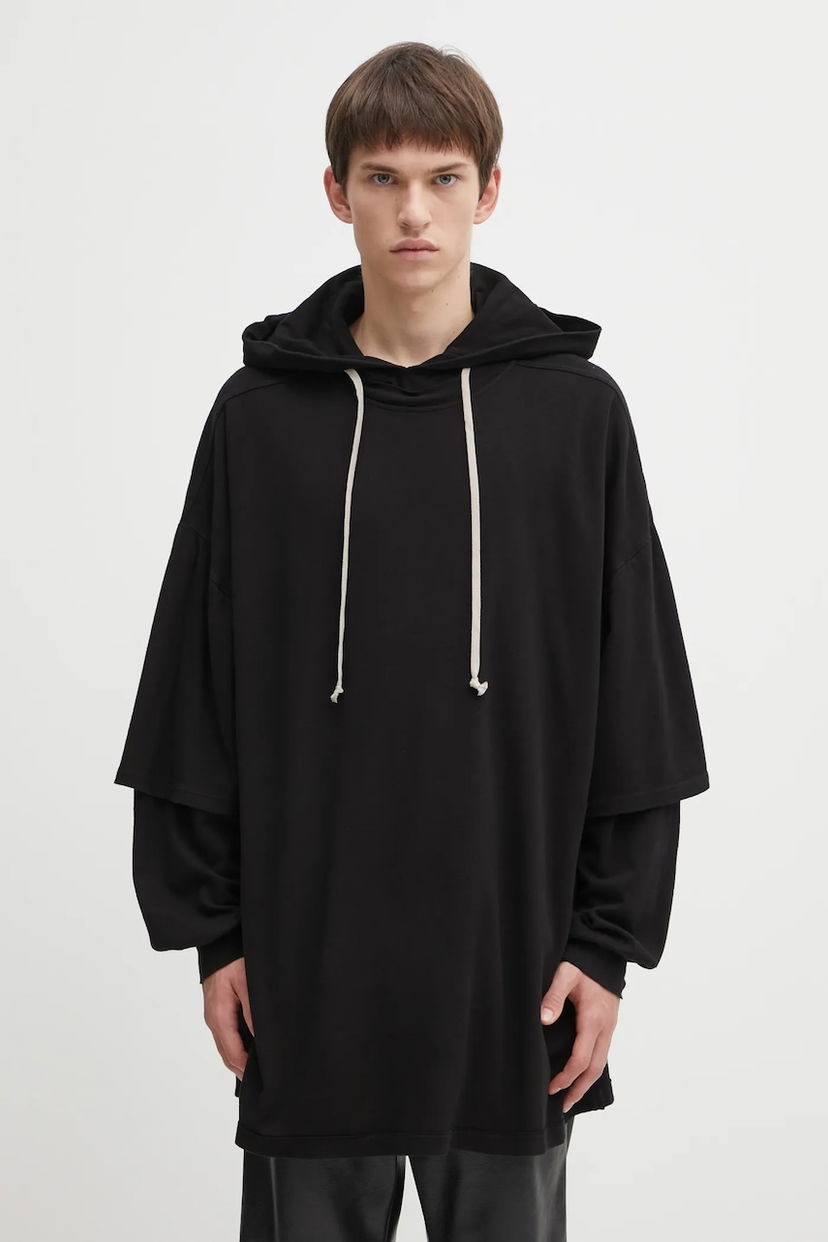 Mikina Rick Owens Rick Owens DRKSHDW Tommy Hustler Oversized Layered Sleeve Hoodie Čierna | DU02E7271.JDB