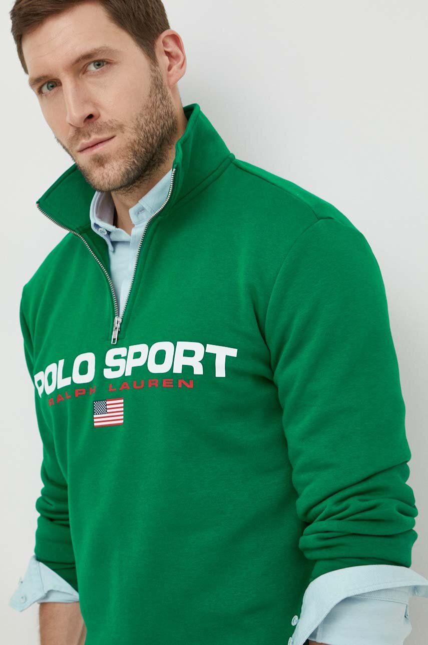 Mikina Polo by Ralph Lauren Green Quarter-Zip Sweatshirt with Logo Print Zelené | 710835766, 0