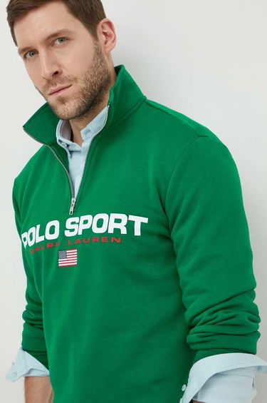 Mikina Polo by Ralph Lauren Green Quarter-Zip Sweatshirt with Logo Print Zelené | 710835766, 0