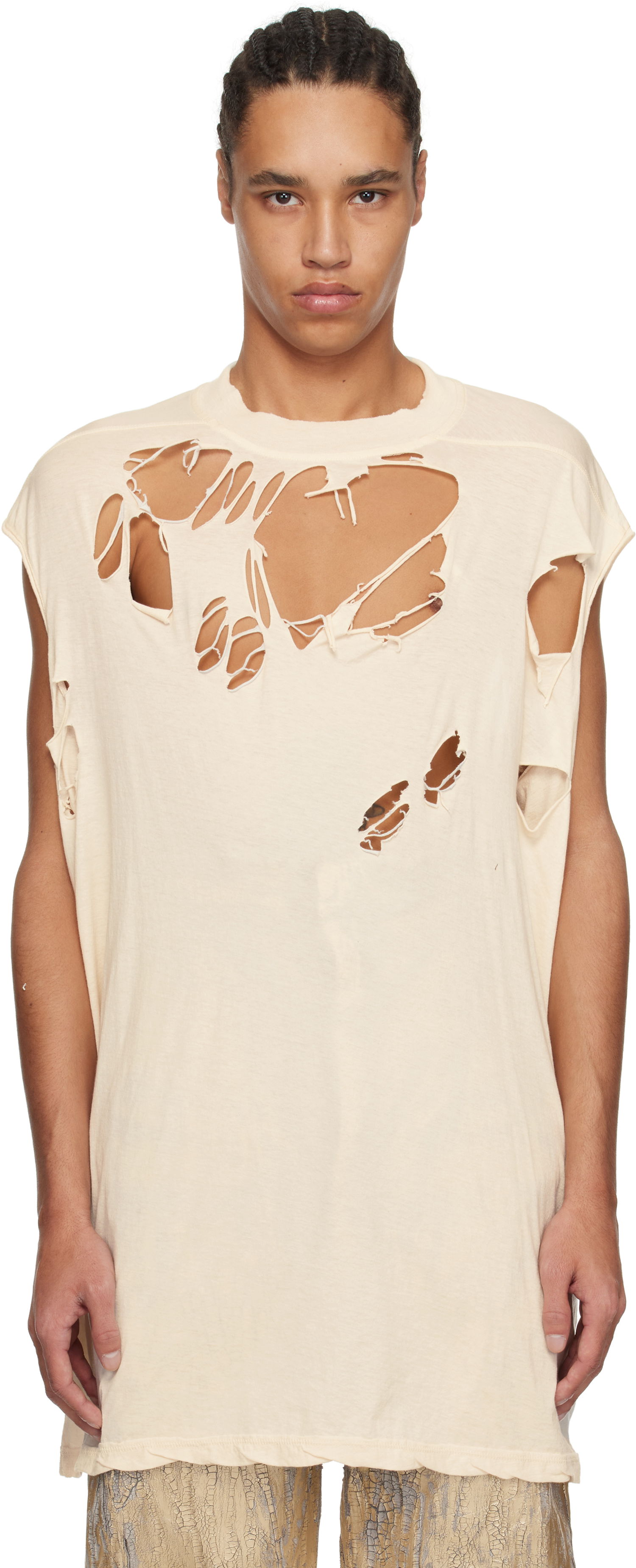 Tielko Rick Owens Rick Owens DRKSHDW Distressed Sleeveless T-Shirt Béžová | DU01E3158 BHNDSD, 0