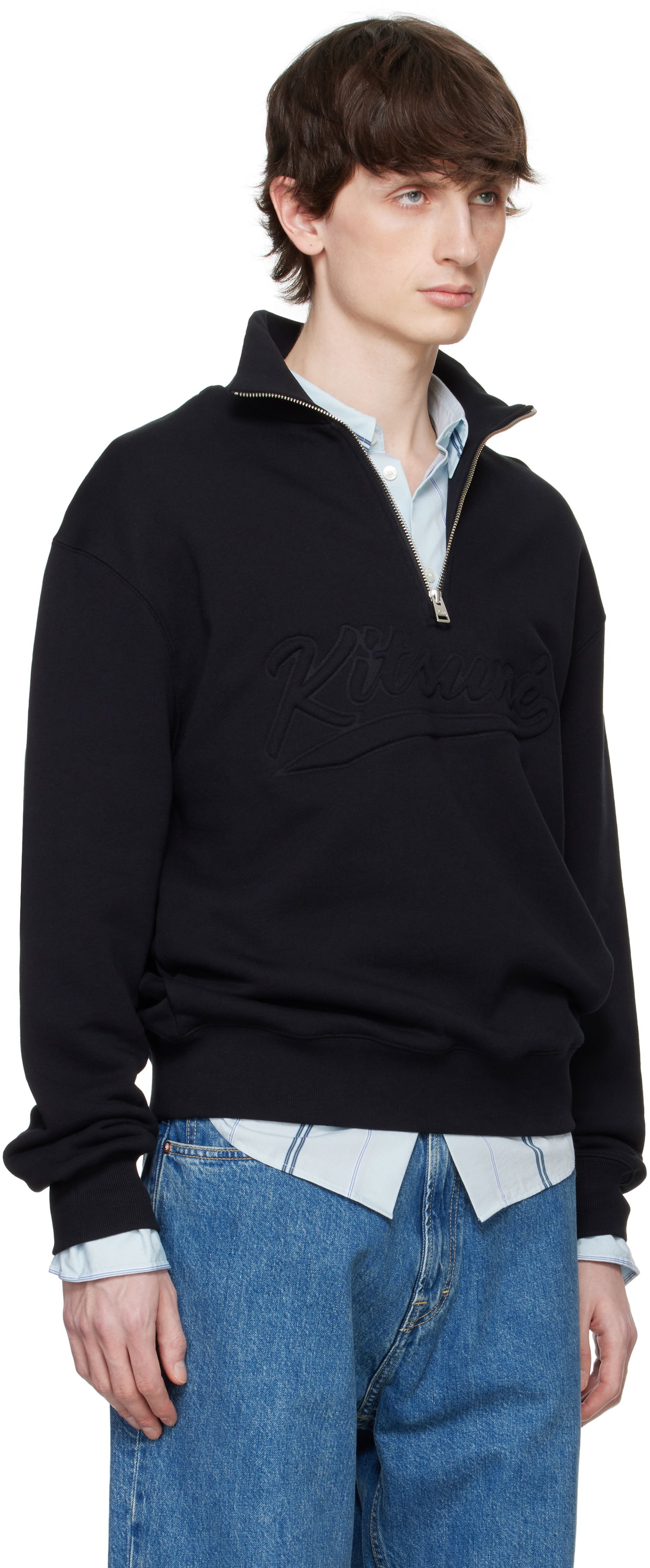 Mikina MAISON KITSUNÉ Maison Kitsuné Varsity Half Zip Sweater Čierna | OM00302KM0321, 1