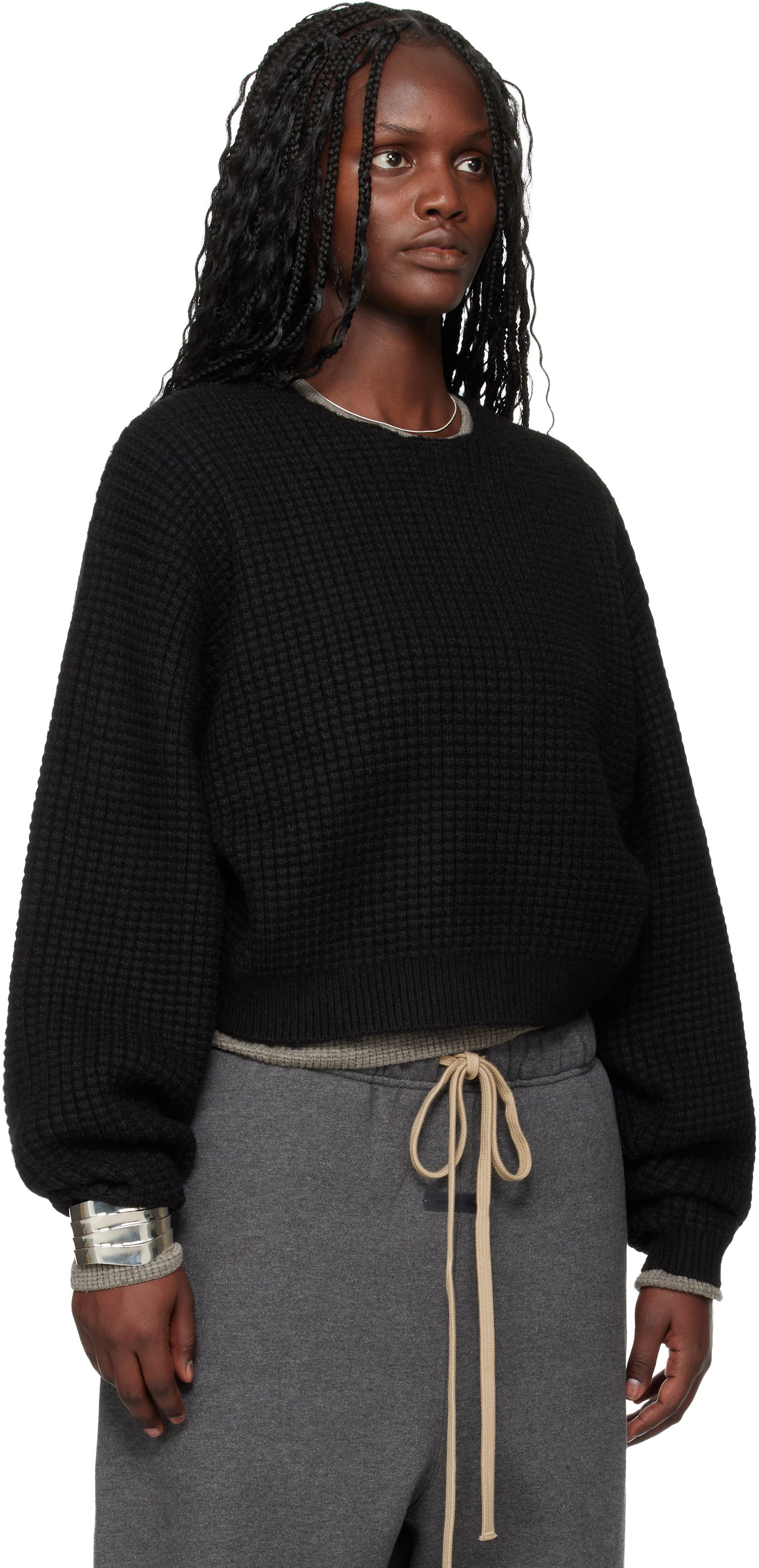 Sveter Fear of God Fear of God ESSENTIALS Holiday Heavy Waffle 90s Crewneck Sweater Čierna | 192HO257331FW, 1