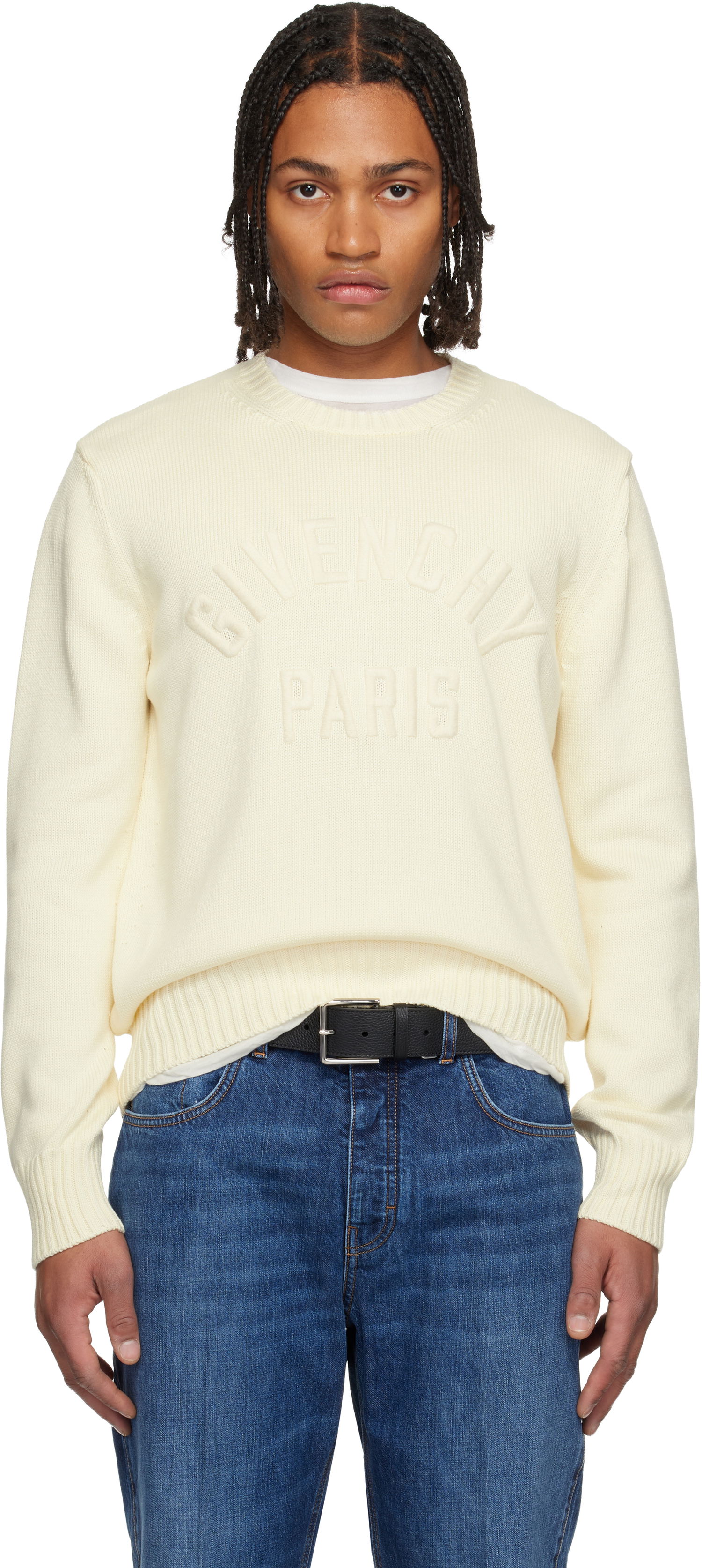 Sveter Givenchy Embossed Lettering Cotton Knit Sweater Biela | BM90W04YNM150, 0