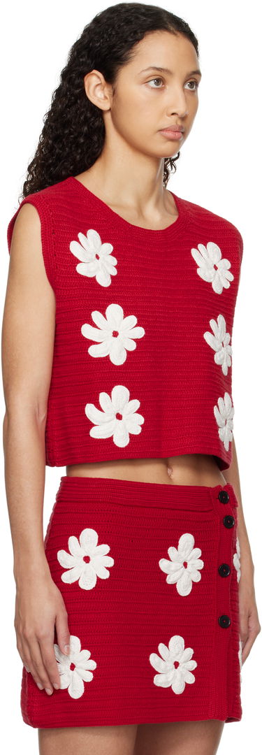 Sukňa MSGM MSGM Crocheted Flower Appliqué Sweater Vest Červená | 3841MDT194 257286, 1