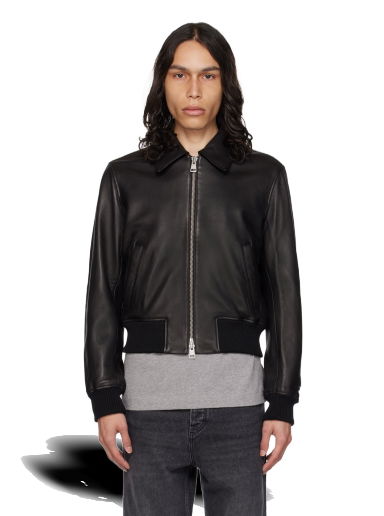 Bunda AMI Zipped Leather Jacket Čierna | UJK008.552