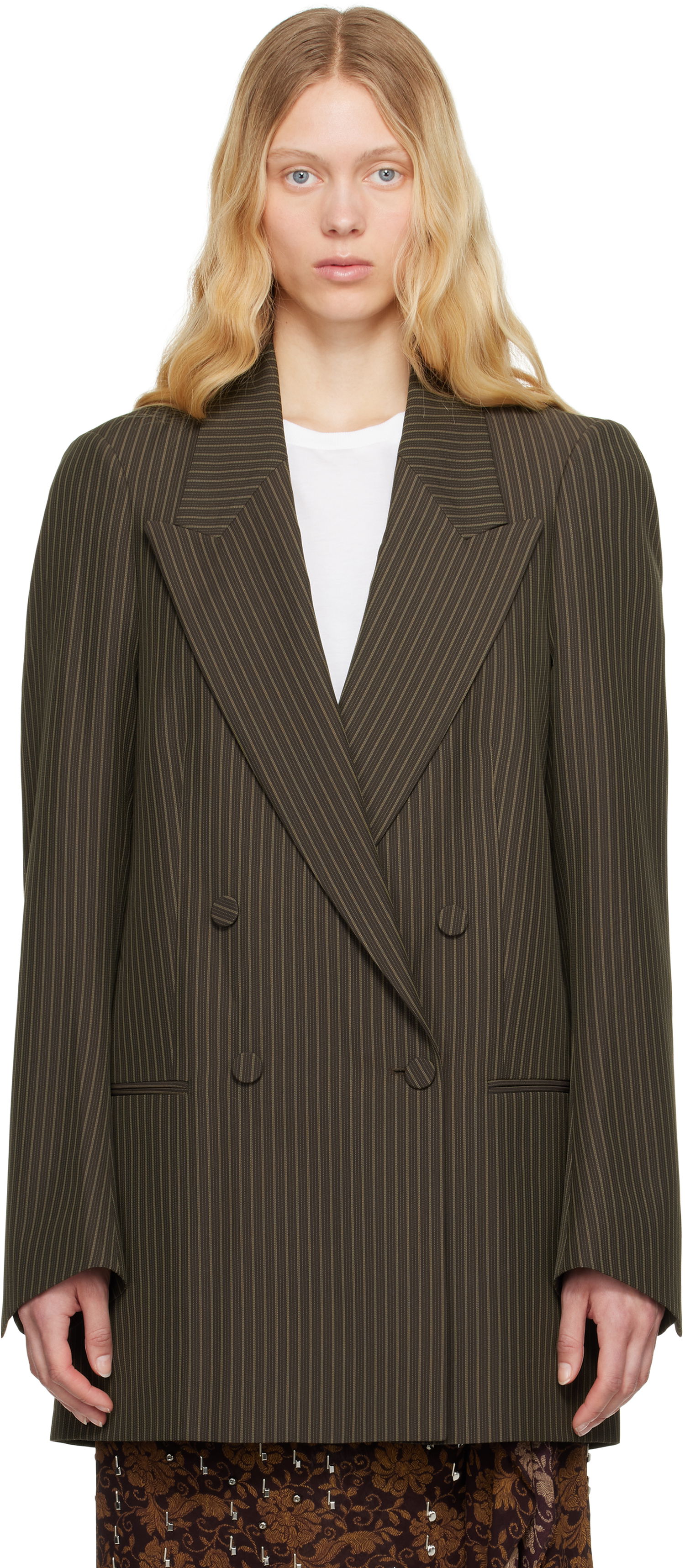 Bunda Dries Van Noten Dries Van Noten Pinstriped Double-Breasted Blazer Hnedá | 251-010409-1065, 0