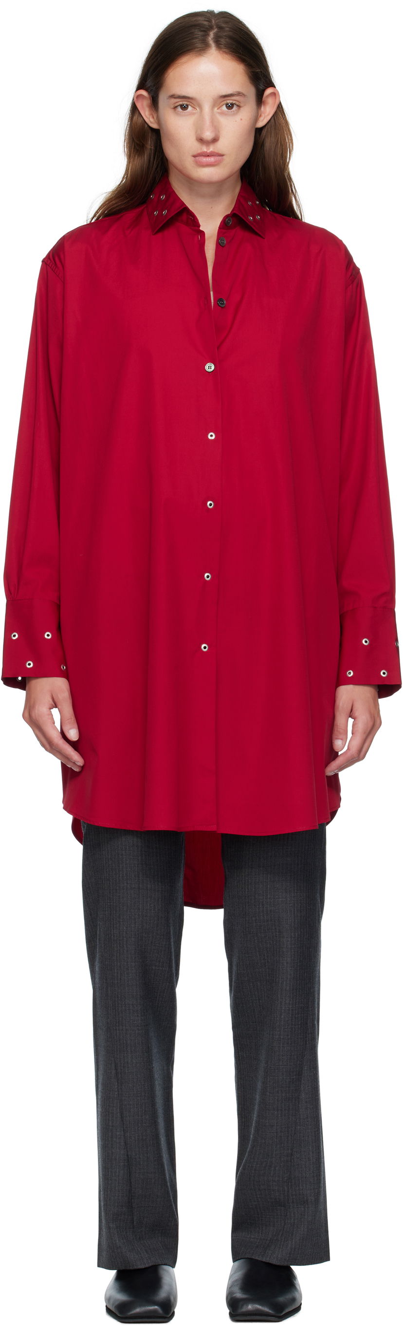 Šaty OUR LEGACY Frock Shirt Midi Dress Červená | W4257FL