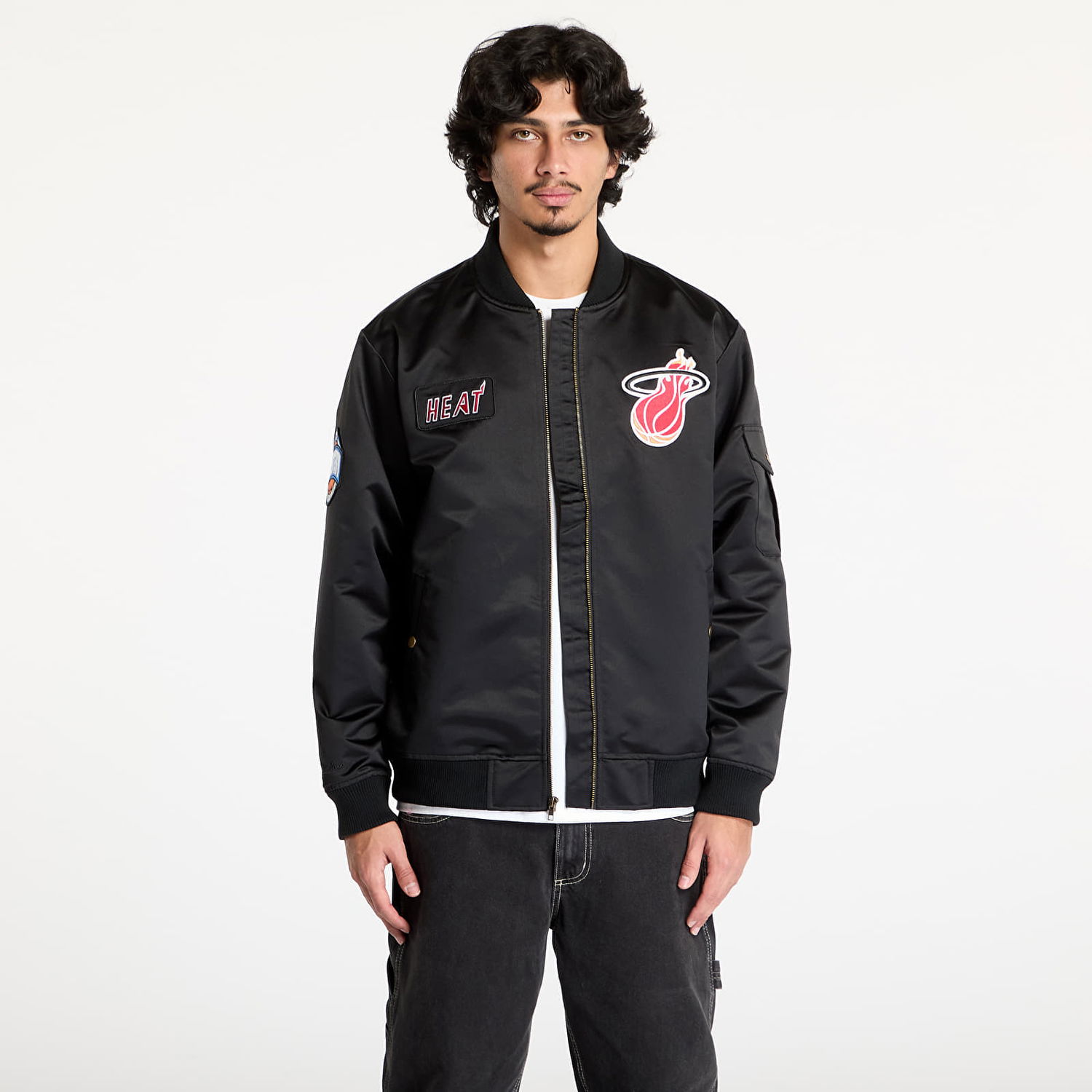 Bomber bunda Mitchell & Ness Team Leader Satin Vintage Logo Bomber Jacket Čierna | JK8095-MHEBLCK, 0