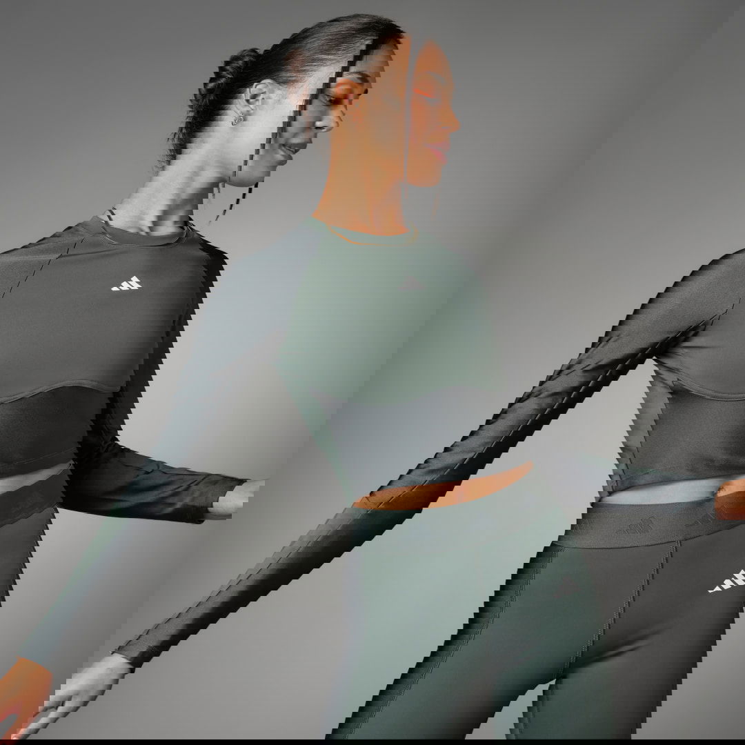 Crop Top adidas Performance Hyperglam Shine Training Crop Long Sleeve Top Zelené | IN6814, 1