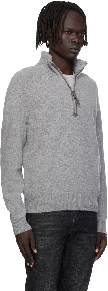Sveter Tom Ford TOM FORD Lambswool & Cashmere Half-Zip Sweater Šedá | KFL004-YMW106, 1