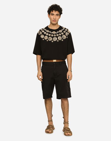 Cargo nohavice Dolce & Gabbana Stretch Cotton Cargo Shorts With Brand Plate Čierna | GV5IHTFUFJRN0000, 1