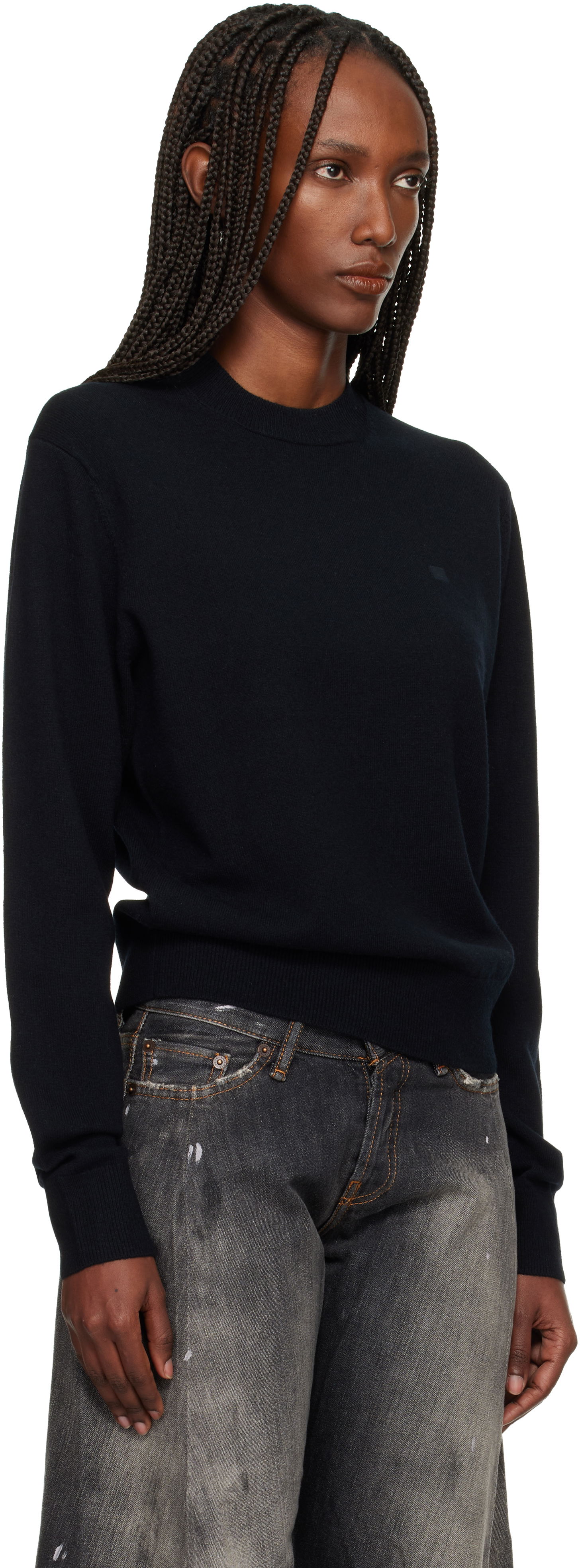 Sveter Acne Studios Acne Studios Face-Patch Crewneck Sweater Čierna | C60115-900101, 1