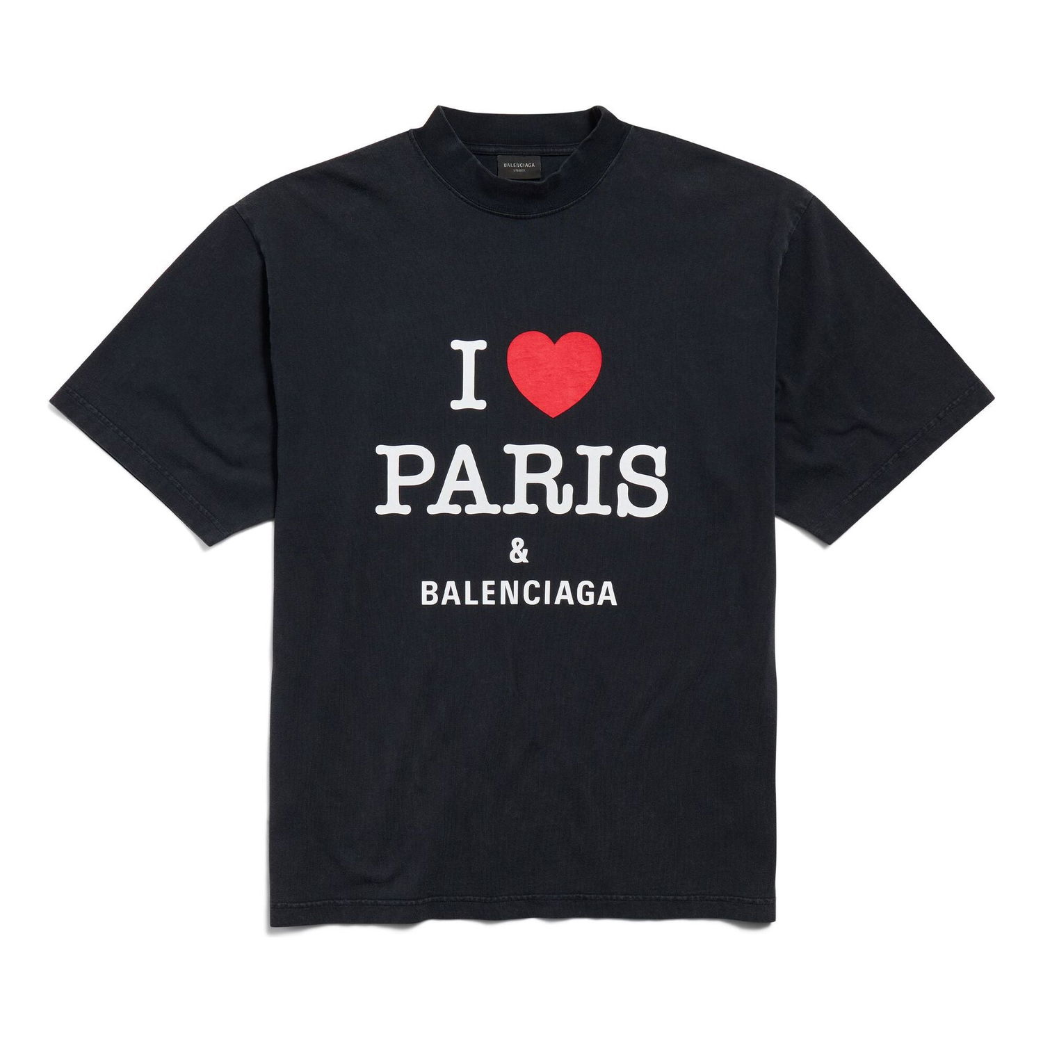 Tričko Balenciaga I Love Paris & T-Shirt Medium Fit Black Čierna | 764235TRVU91041, 0