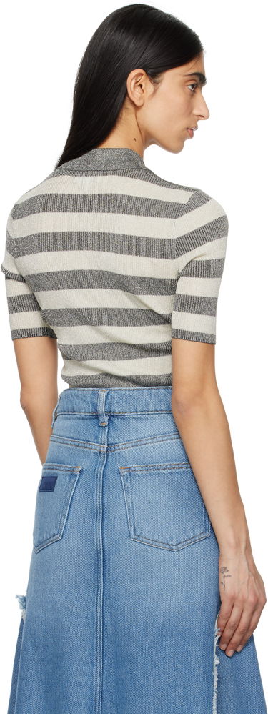 Sveter GANNI GANNI Sparkle Rib Knit Striped Polo Šedá | K2482, 2