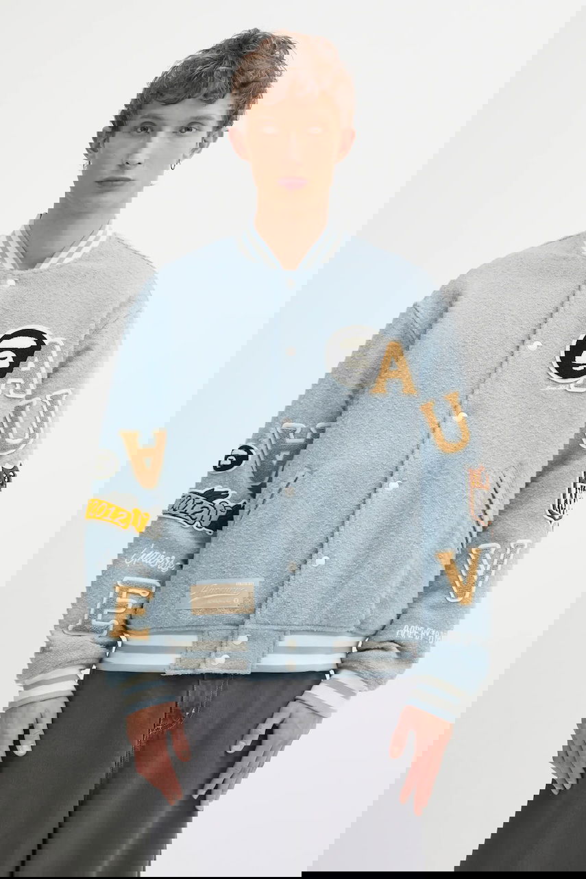 Bomber bunda AAPE by A Bathing Ape Main Universe Oversize Textured Varsity Patched Bomber Jacket Modrá | AAPJKM7742XAP, 0