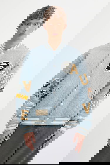 Bomber bunda AAPE by A Bathing Ape Main Universe Oversize Textured Varsity Patched Bomber Jacket Modrá | AAPJKM7742XAP, 0