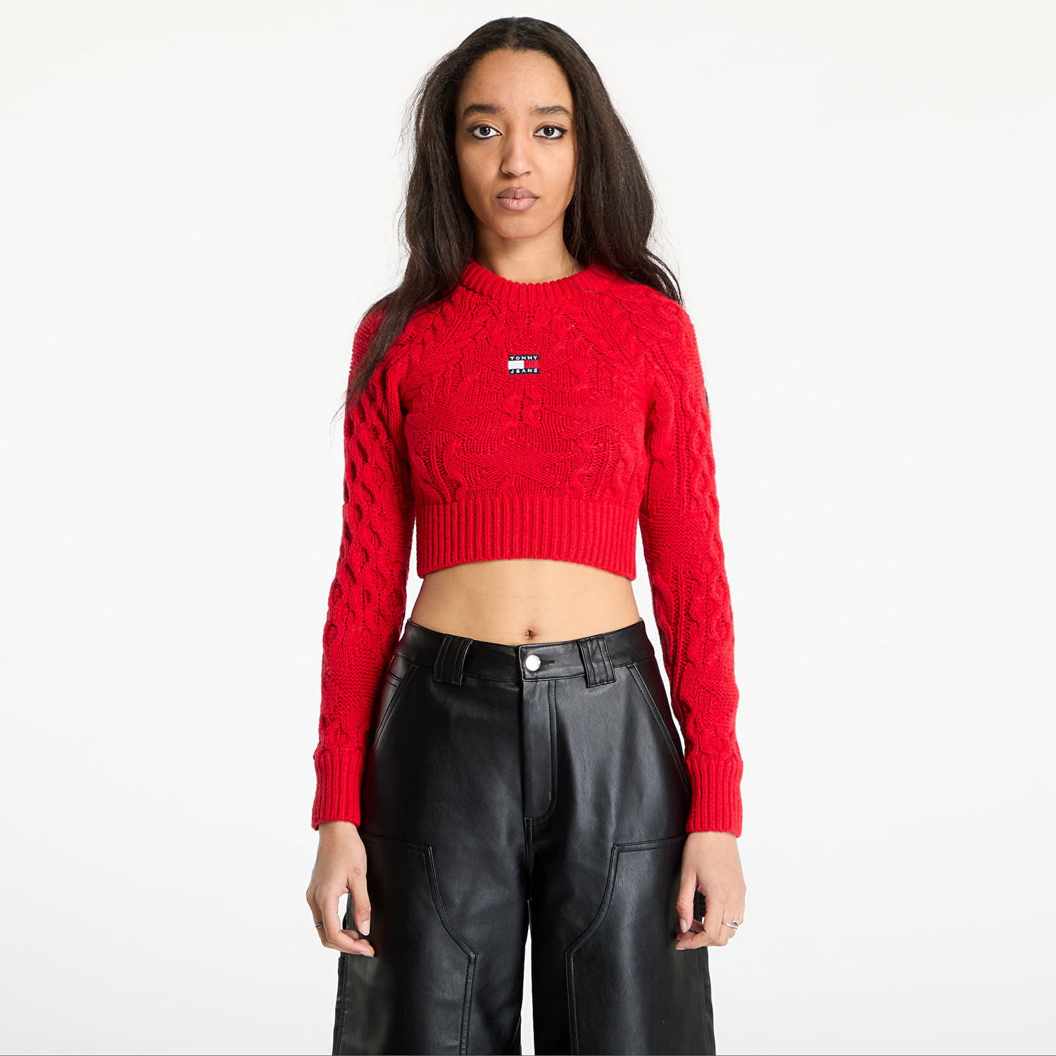 Sveter Tommy Hilfiger Tommy Jeans Badge Star Cable Crop Sweater Červená | DW0DW19882 XME, 0