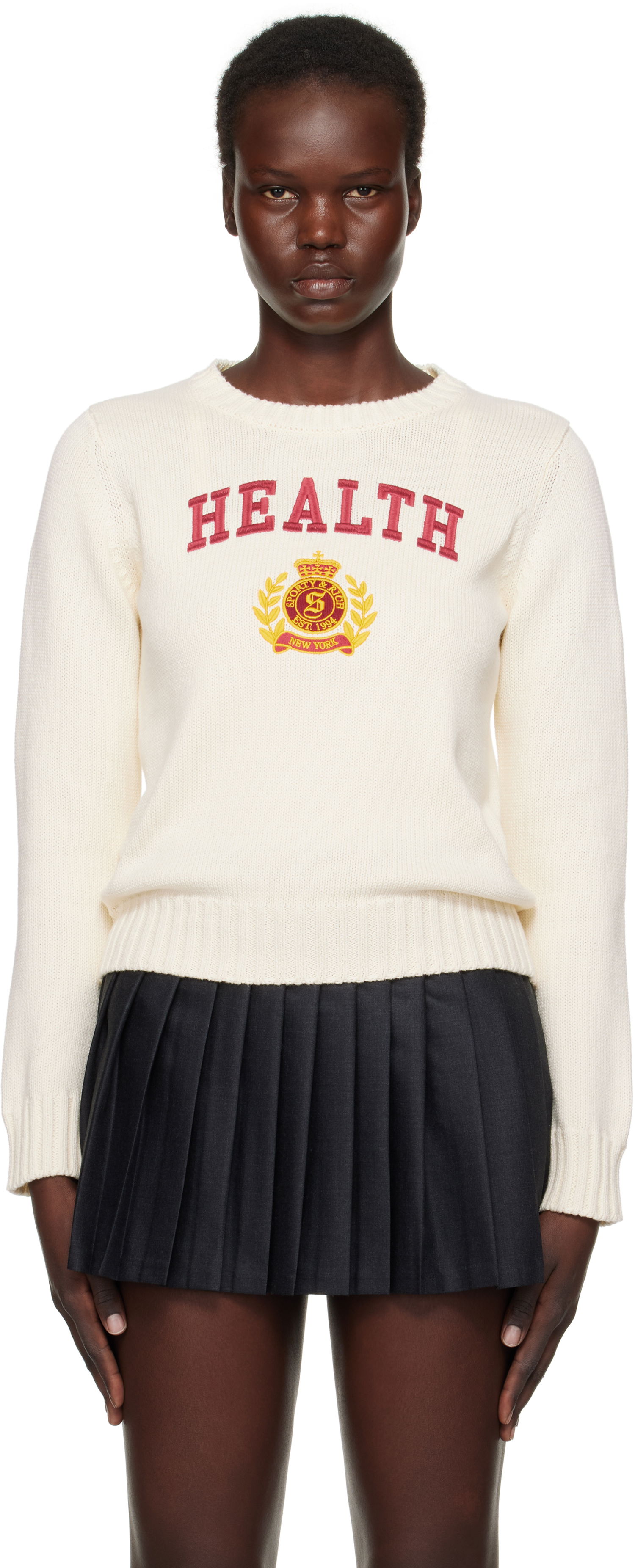 Sveter Sporty & Rich 'Health' Crest Knitted Sweater Biela | WS065506240CR01, 0