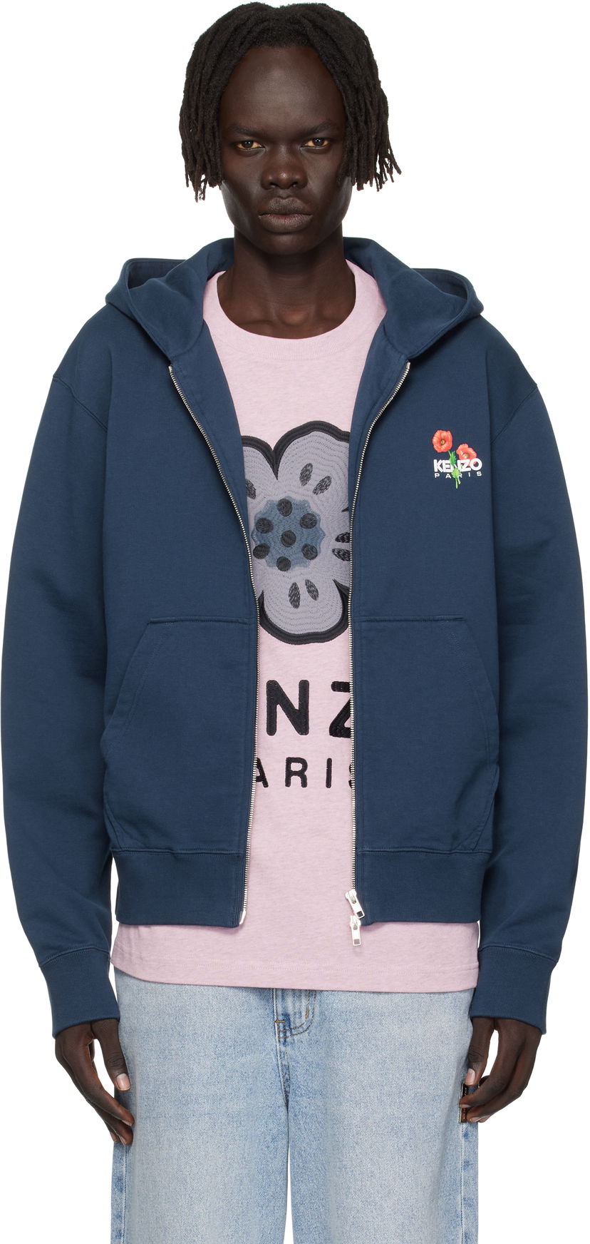 Mikina KENZO Kenzo 'KENZO Archive Bouquet' Full-Zip Hoodie Navy | FF65HO2554MF