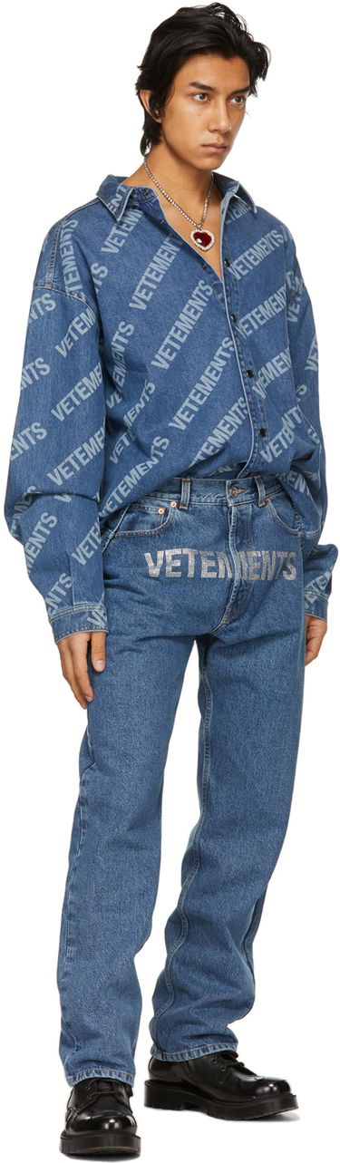Košeľa VETEMENTS Vetements Allover Logo Denim Shirt Modrá | UE51SH930B, 3