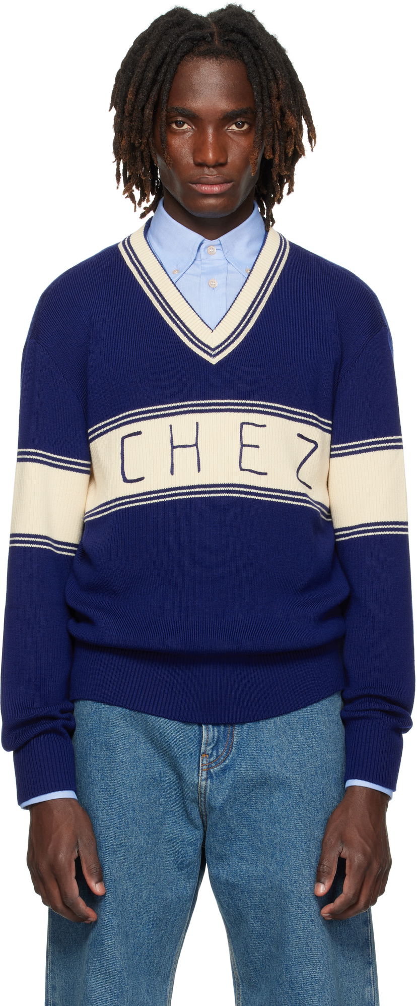 Sveter Valentino Valentino 'Chez Valentino' Jacquard Pattern Sweater Modrá | 7V3KC34KB02