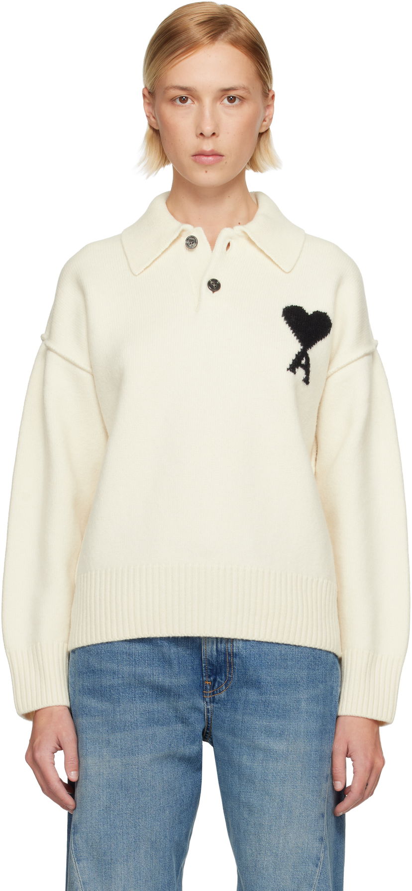 Sveter AMI Ami de Coeur Polo Sweater Biela | H25UPL409.018