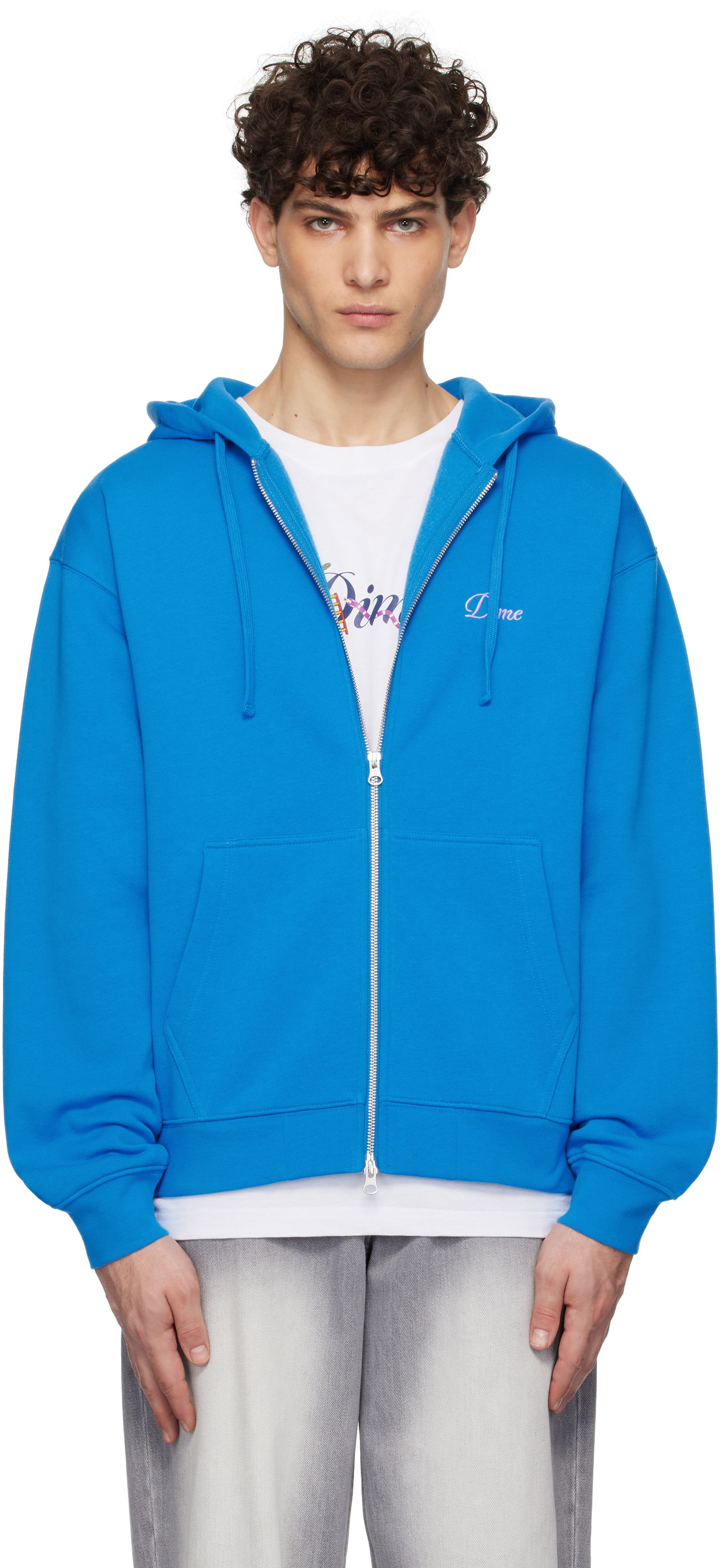 Mikina Dime Cursive Logo Zip Hoodie Modrá | DIMEHO2453COB, 0
