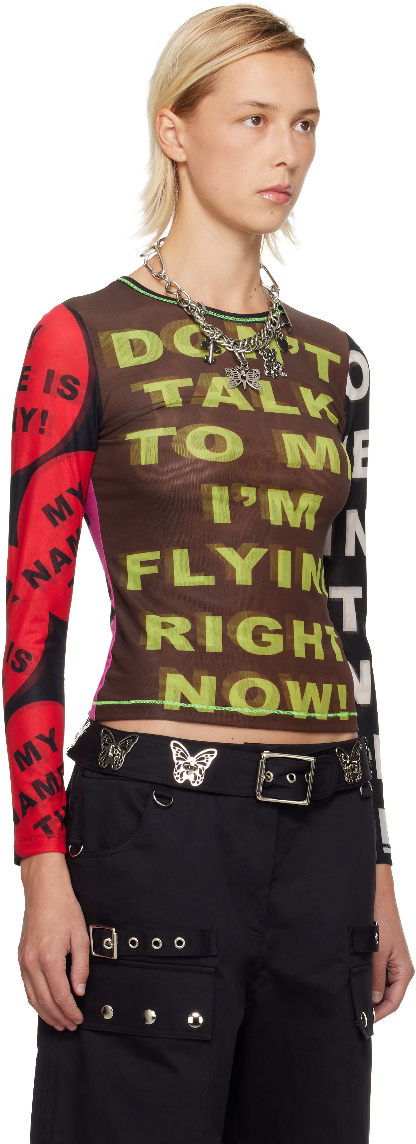 Tričko Chopova Lowena Chopova Lowena 'Don't Talk To Me' Graphic Mesh Long Sleeve T-shirt Rôznofarebný | 2418, 1