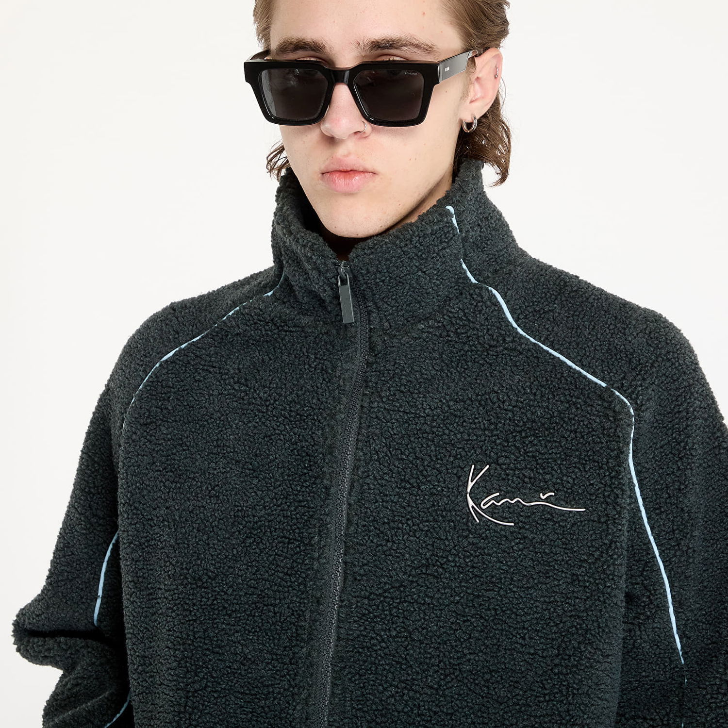 Bunda Karl Kani Jacket Metal Signature Teddy Jacket Black/ Light Blue S Čierna | 60780008, 1