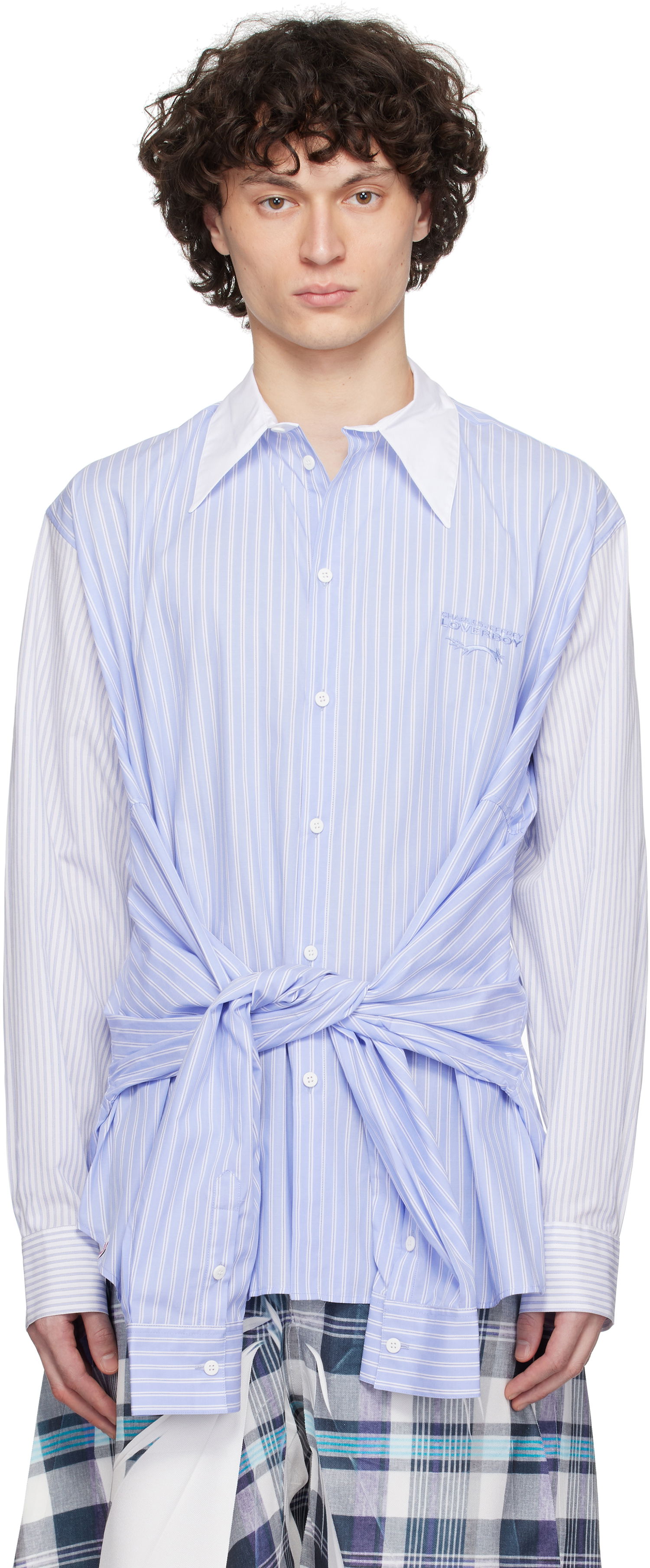 Košeľa Charles Jeffrey Loverboy Charles Jeffrey LOVERBOY Hug Tie-Front Striped Shirt Modrá | 54070302, 0