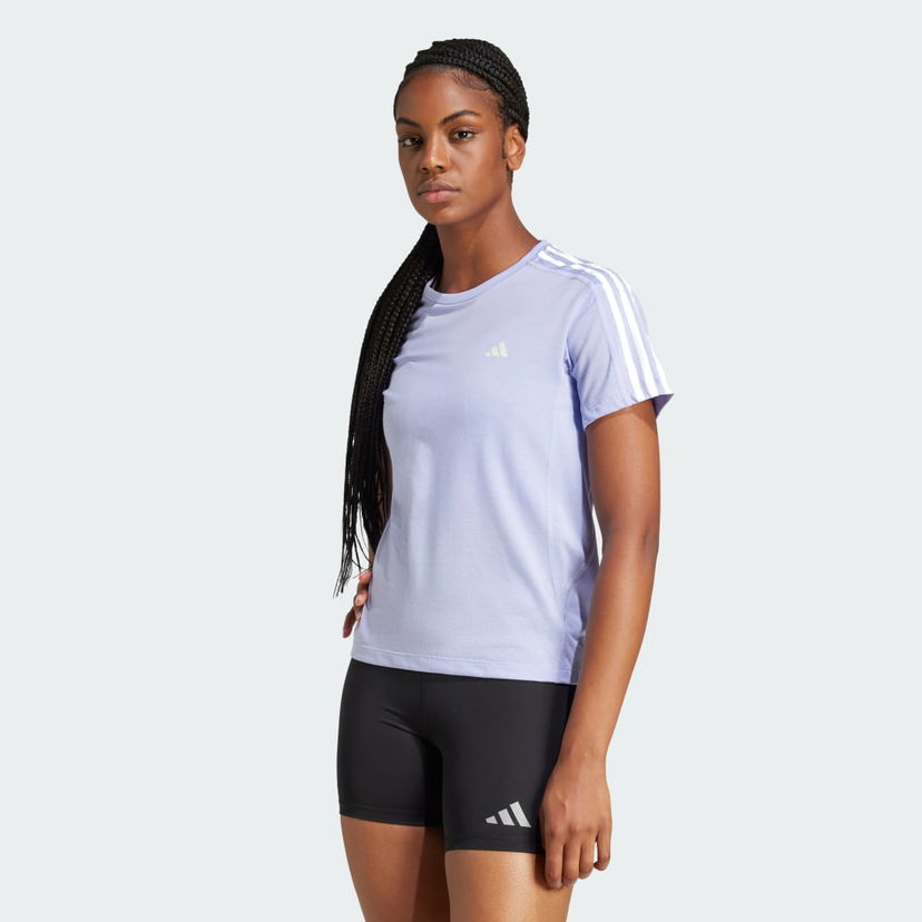 Tričko adidas Performance Own the Run 3-Stripes Tee Fialová | JD2276