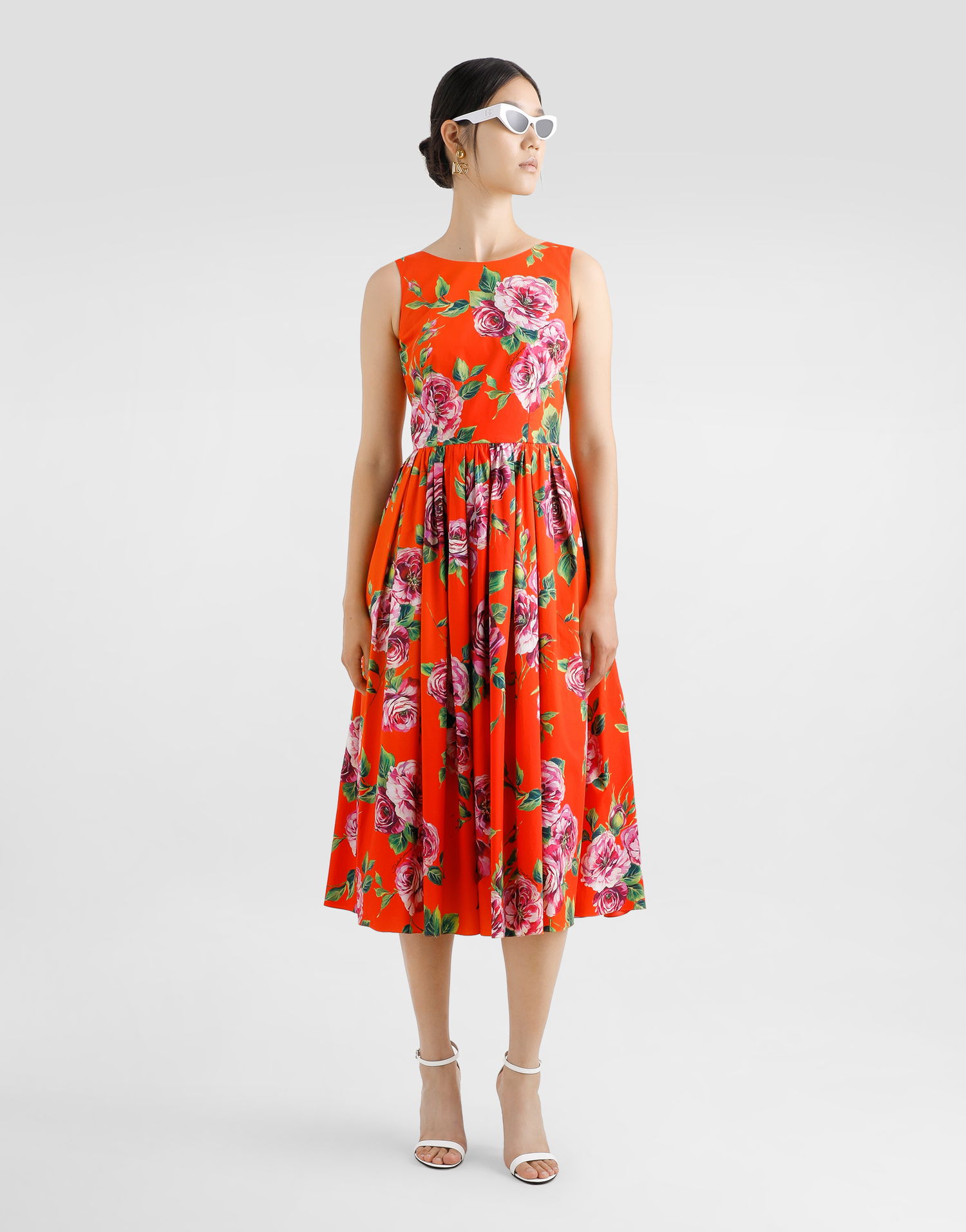 Šaty Dolce & Gabbana Dolce & Gabbana Rose Print Cotton Babydoll Dress Oranžová | F6JHVTHS5TIHO5JA, 1