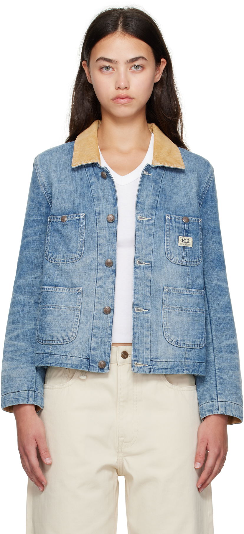 Bunda R13 Cropped Denim Chore Jacket Modrá | R13WD183-D346A