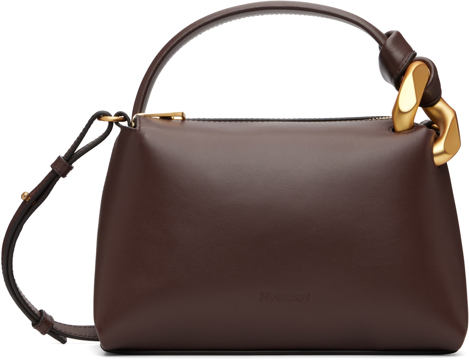 Taška cez rameno JW Anderson JW Anderson The JWA Small Corner Leather Shoulder Bag with Sculptural Link Handle Hnedá | HB0758-LA0232, 0
