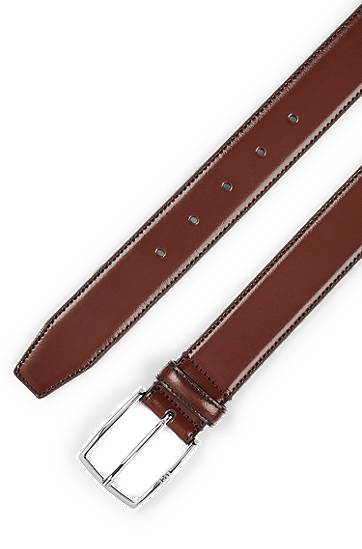 Opasok BOSS Polished Leather Belt with Stitching Hnedá | 50471174, 1