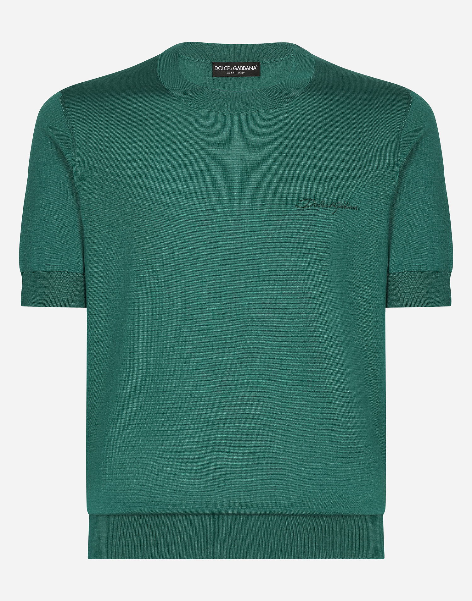 Tričko Dolce & Gabbana Silk Round-Neck Sweater With Logo Zelené | GXX03ZJBSJSV8745, 0