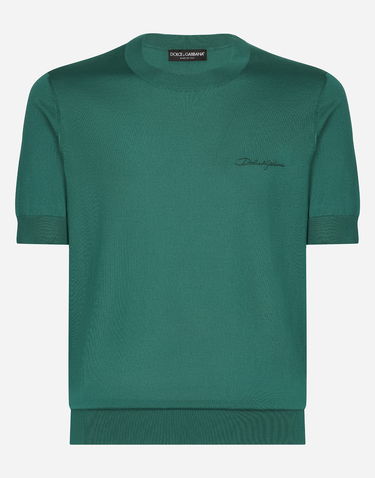Tričko Dolce & Gabbana Silk Round-Neck Sweater With Logo Zelené | GXX03ZJBSJSV8745, 0