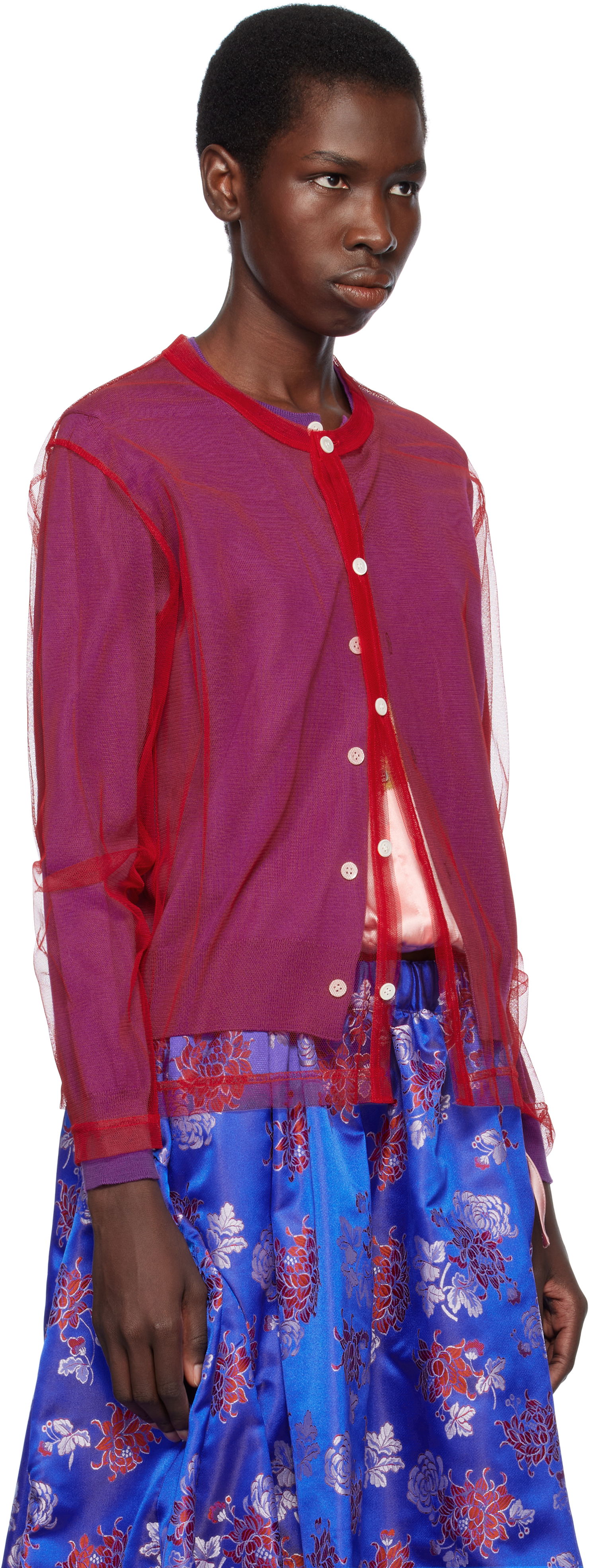 Sveter Comme des Garçons Comme des Garçons Worsted Wool and Nylon Tulle Cardigan Červená | GO-B020-051-3, 1