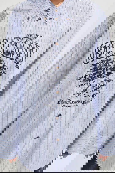 Košeľa GANNI Stripe Cotton Oversized relaxed classic collar shirt Modrá | W0826, 3