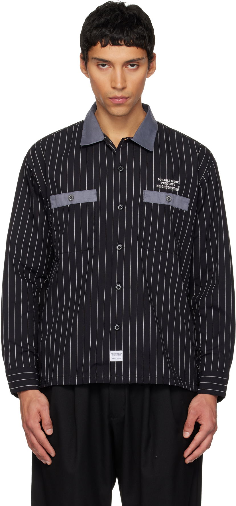 Košeľa Neighborhood Neighborhood Classic Work Pinstripe Long Sleeve Shirt Čierna | 252TSNH-SHM03