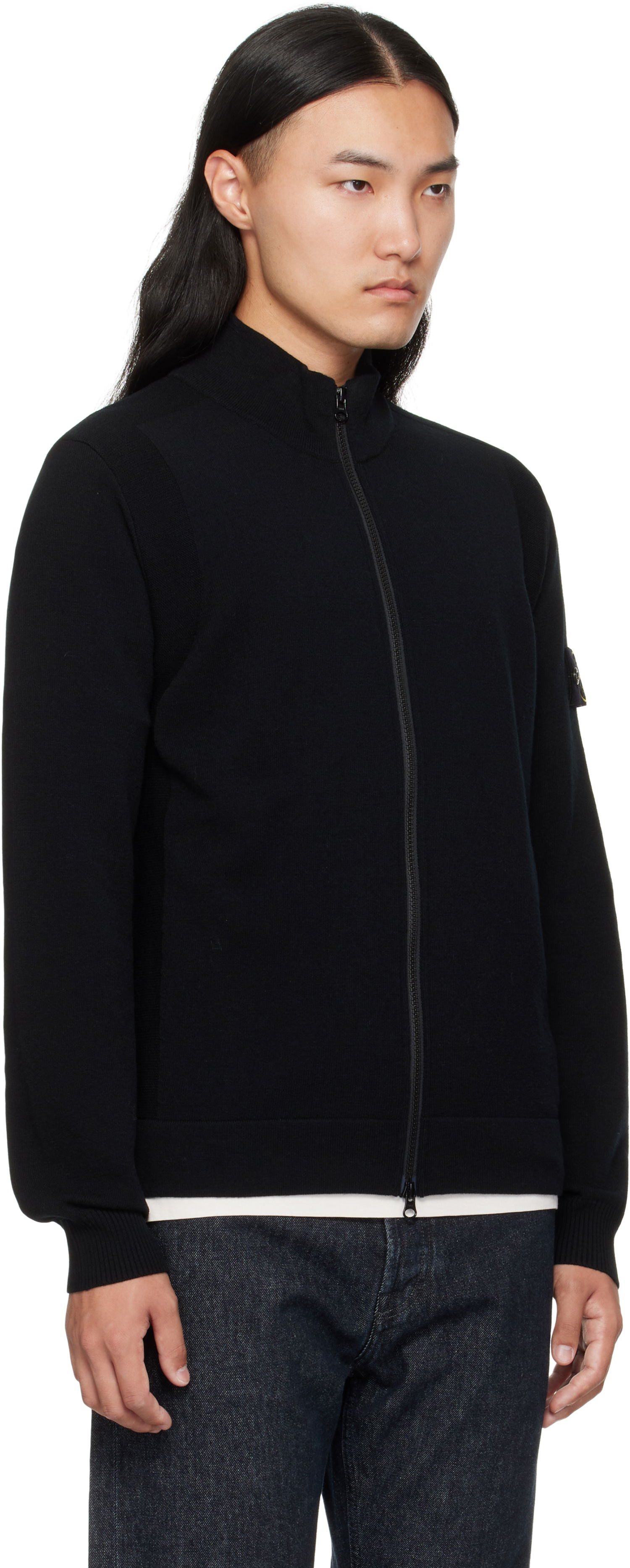 Mikina Stone Island Stone Island Stretch RWS Wool Zip-Up Sweatshirt Čierna | K2S15 5100062 S00A1, 1