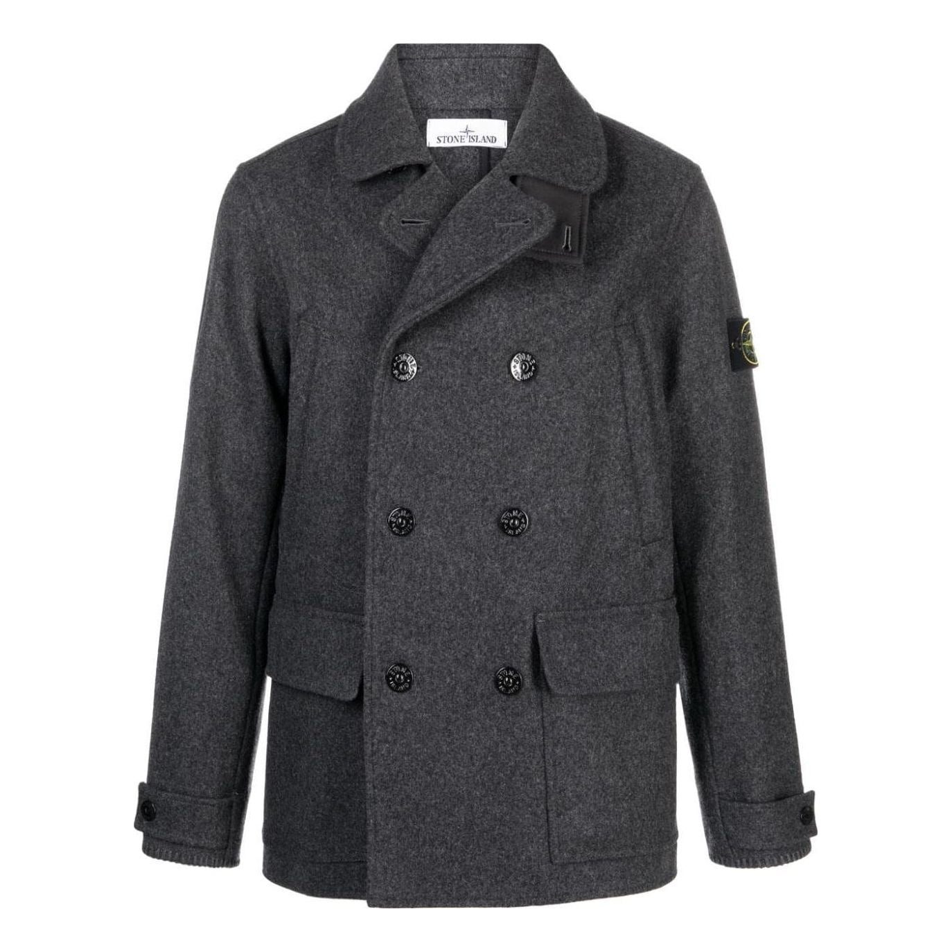 Kabáty Stone Island Stone Island Double-Breasted Wool Peacoat Šedá | 791543030-V0067, 0