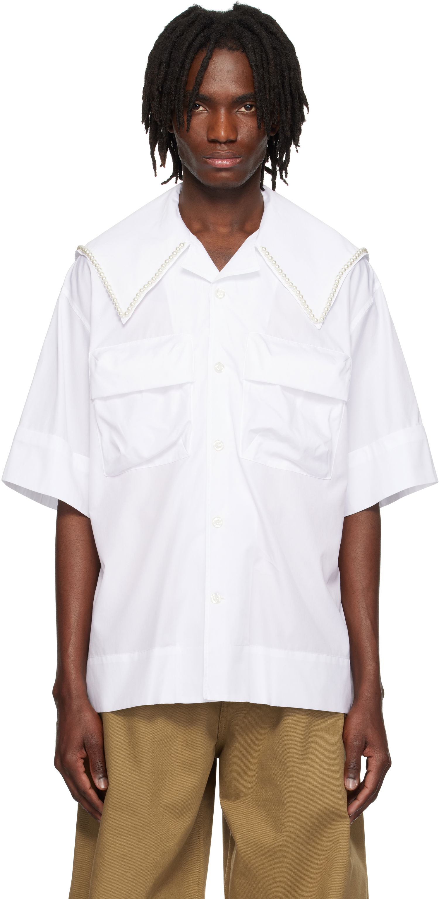Košeľa Simone Rocha Simone Rocha Cargo Flap Pocket Sailor Collar Shirt Biela | 5312B 1025, 0