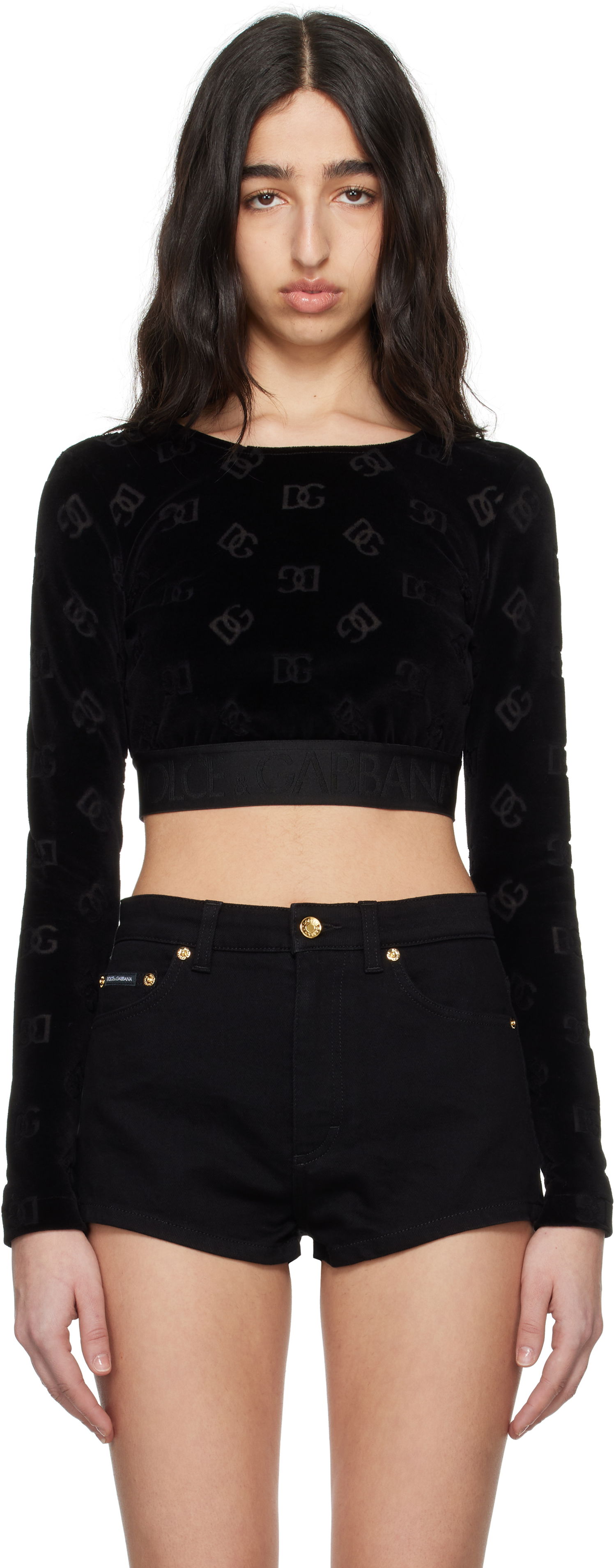 Crop Top Dolce & Gabbana Dolce&Gabbana Jacquard DG Logo Crop Top Čierna | F778LT FJ7DL, 0