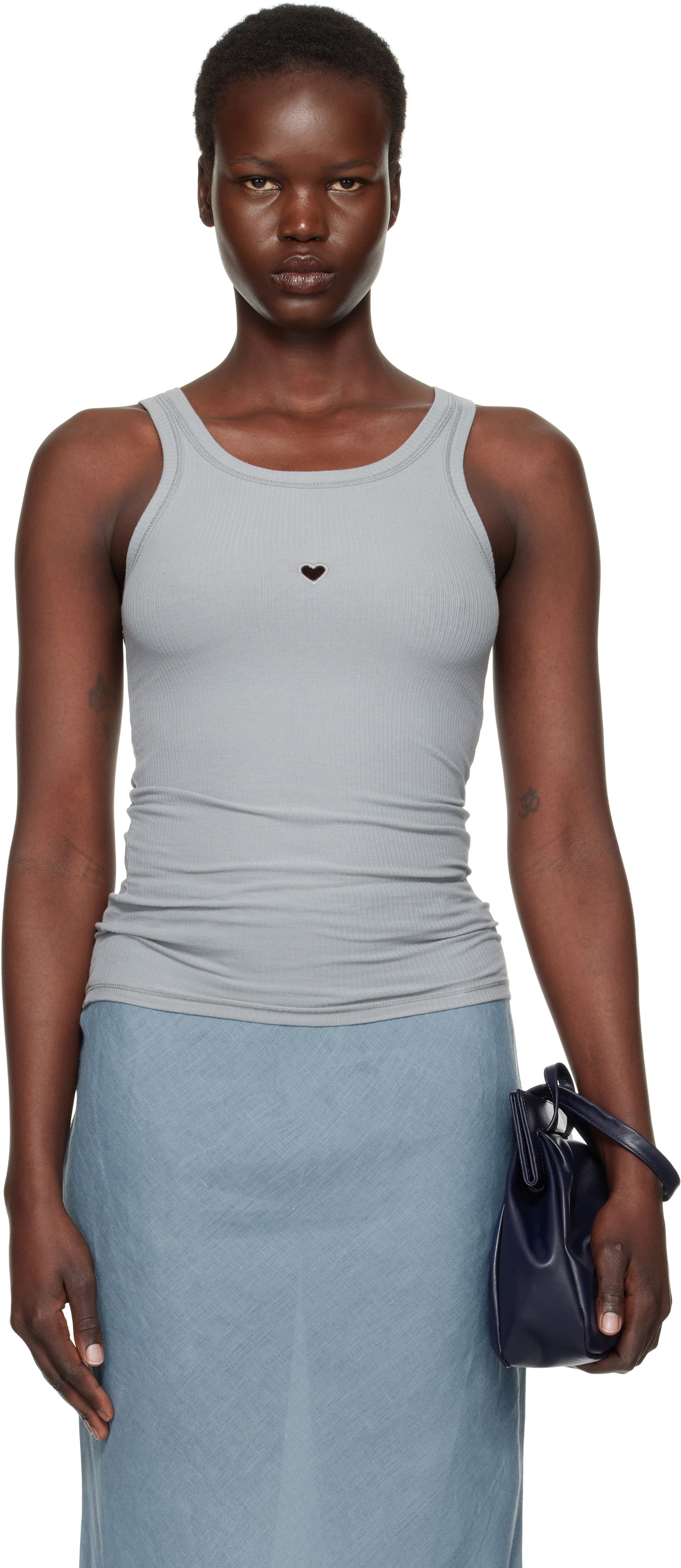 Tielko Baserange Heart Cutout Ribbed Tank Top Šedá | TOHT-RB-SP25, 0