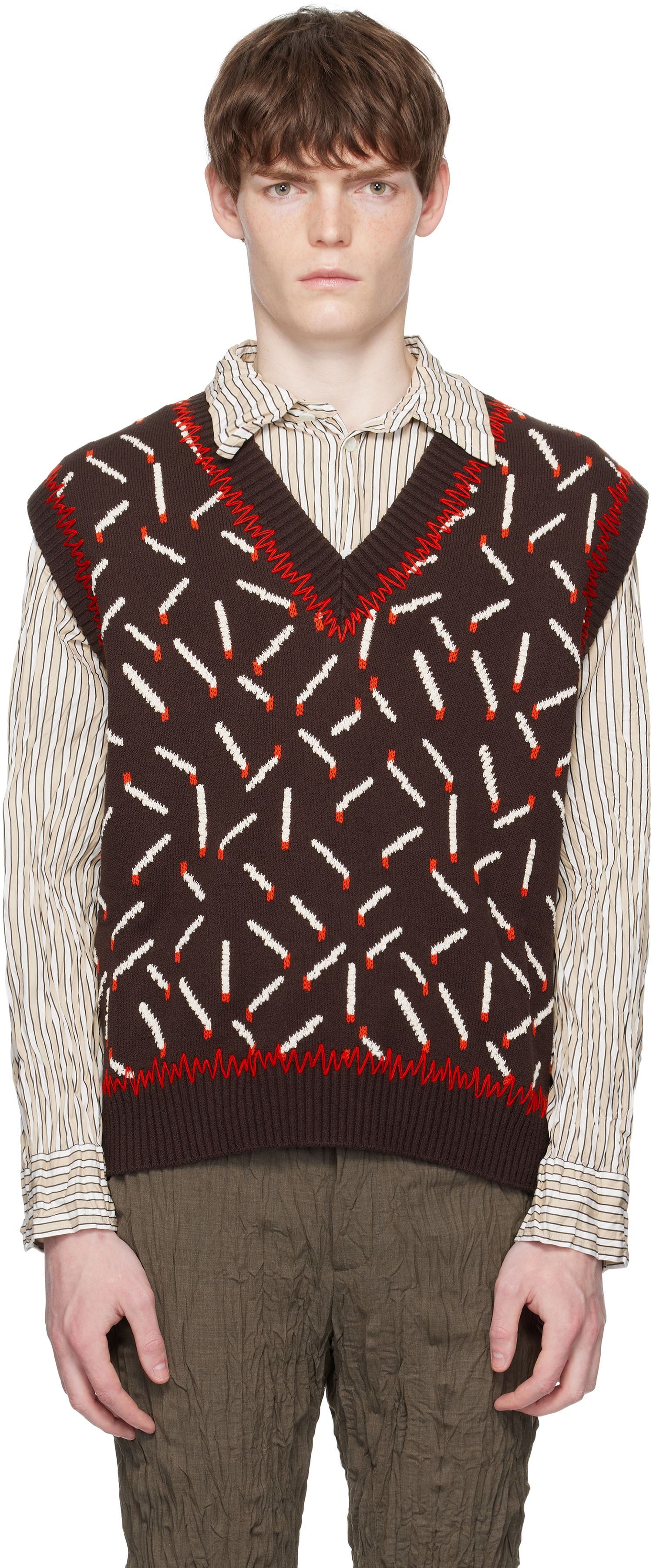 Vesta Bottega Veneta Bottega Veneta Cotton Jacquard Matches Vest Hnedá | 823017V5ET02049, 0