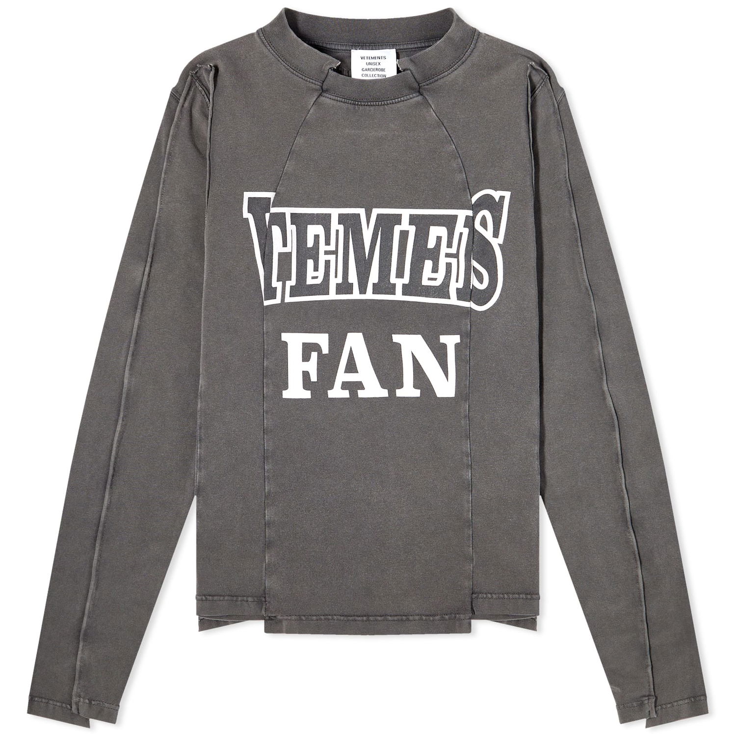 Tričko VETEMENTS Long Sleeve Fan Deconstructed Fitted T-Shirt Washed Black Šedá | UE54LS180B, 0