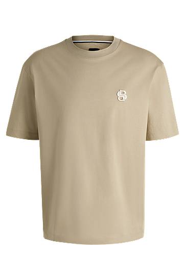 Tričko BOSS BOSS SELECTED BY SHOHEI OHTANI Mercerized Cotton T-Shirt with Double B Monogram Béžová | 50533343, 0
