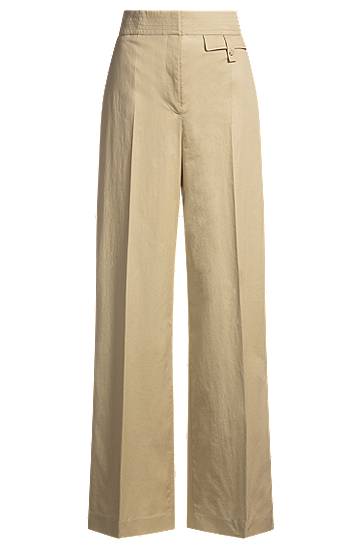 Nohavice BOSS High-Waisted Regular-Fit Stretch Cotton Trousers Béžová | 50537462, 0